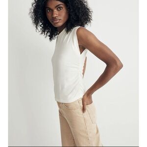 Madewell Side Cinched Cap Sleeve Tee in Off-White